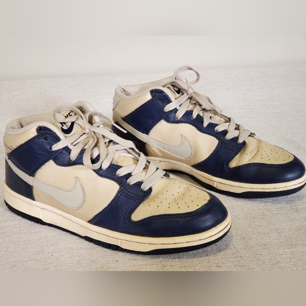 VTG EUC Rare Nike Dunk Mid 2004 Midnight Navy Beige Sail 308756 Women's US 9